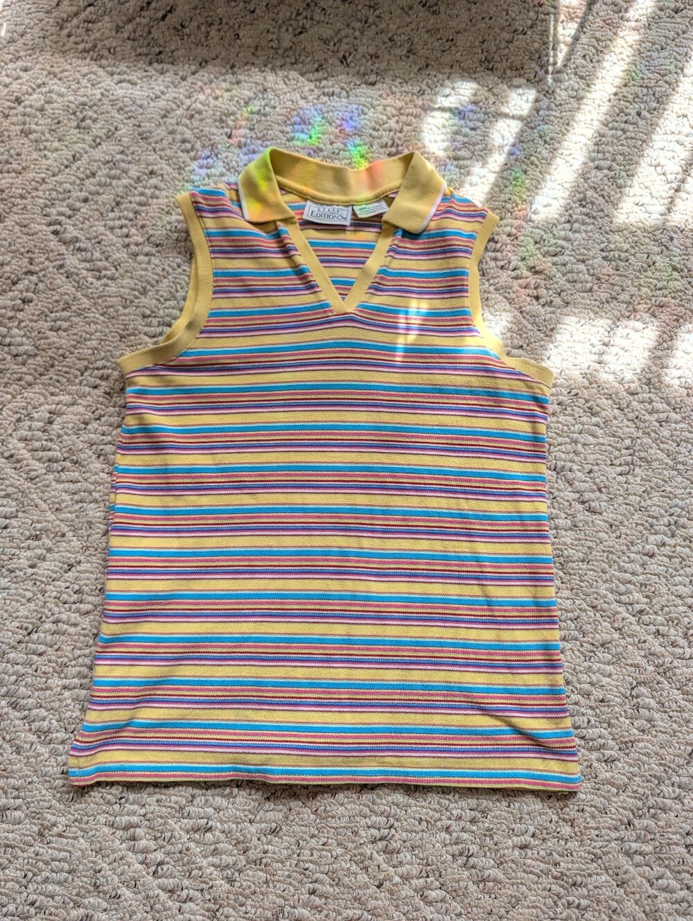 Vintage Y2K 2000s 90s Stripped Polo Tank Top Sleeveless Retro Multicolor Pastels